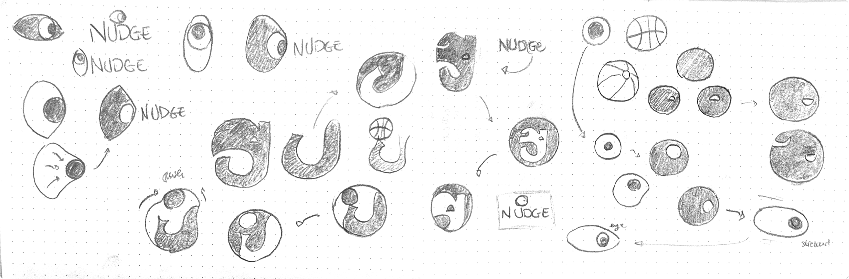 Pencil studies of the elephant, the ball and the Nudge identity